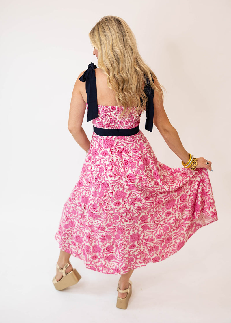 Navy and Pink Combo Midi Dress