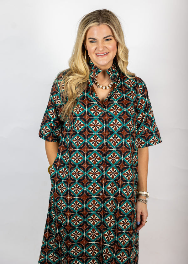 Teal/Brown Midi/Maxi Dress