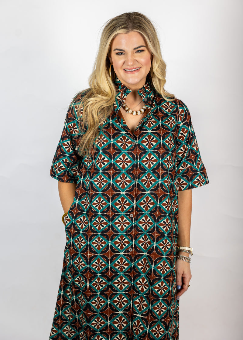 Teal/Brown Midi/Maxi Dress