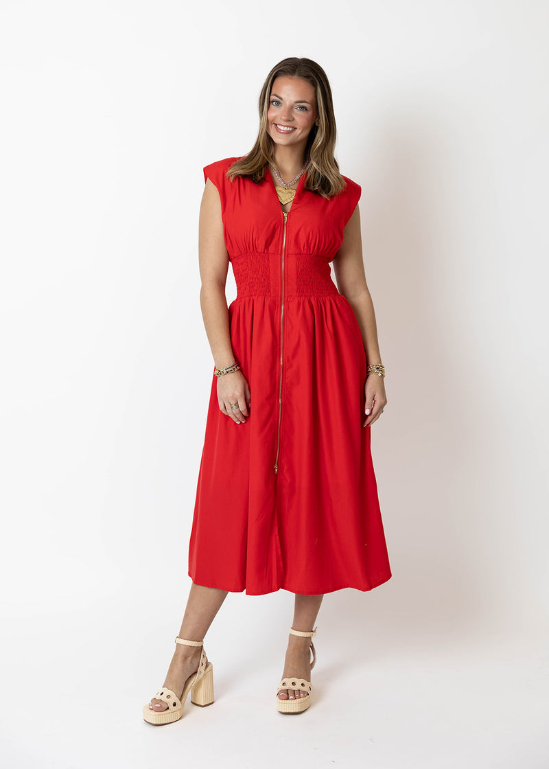 Zipper Waist Midi Dress