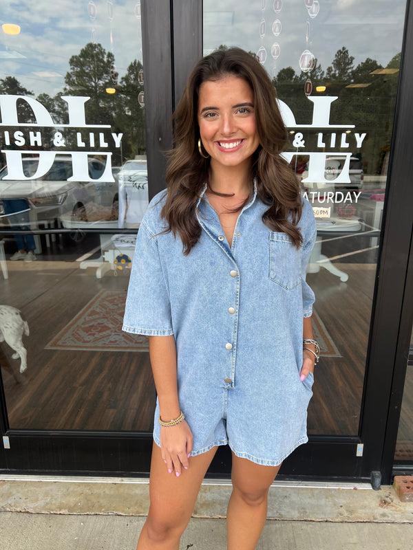 Boxy Fit Denim Romper
