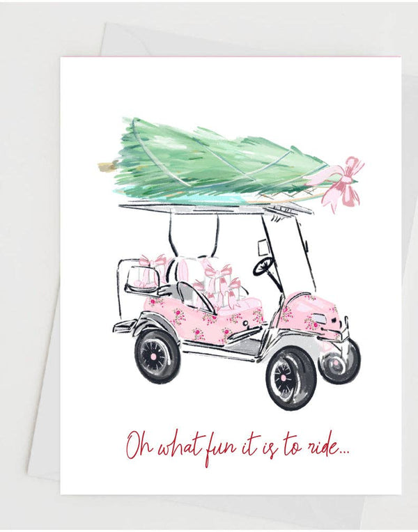 OH WHAT FUN IT IS PINK GOLF CART  - Note Card (Set of 6)