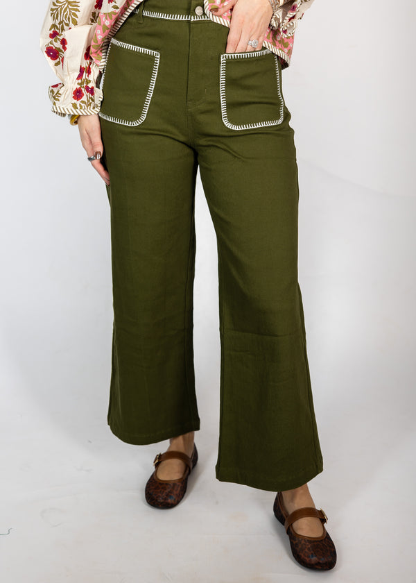 Olive Stitch Patch Pocket Pants