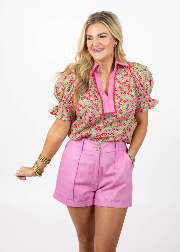 Pink Button Shorts