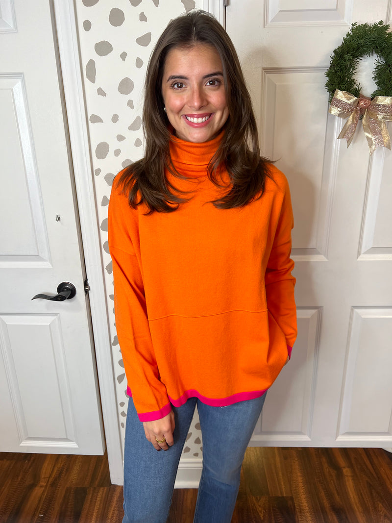 Electric Orange Turtleneck Sweater