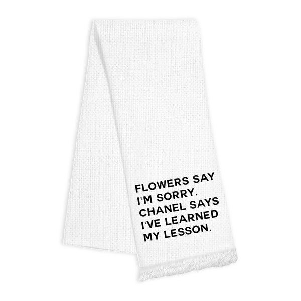 Linen Fringe Towel- Flowers Say