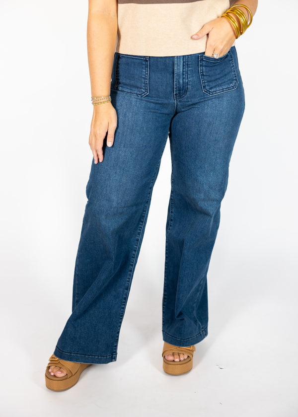 Dark Denim Mini Pocket Wide Leg Jeans
