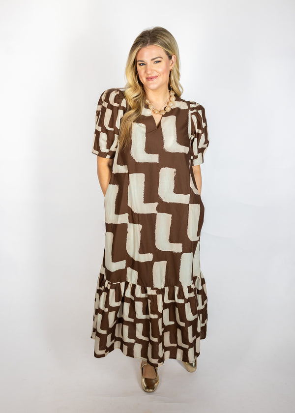 Brown Geo Midi Dress