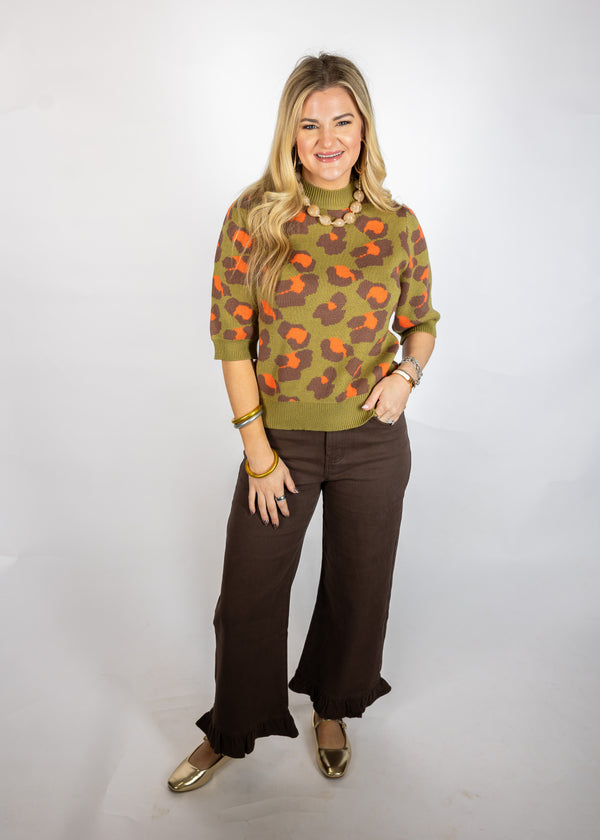 Olive & Coral Leopard Print Sweater