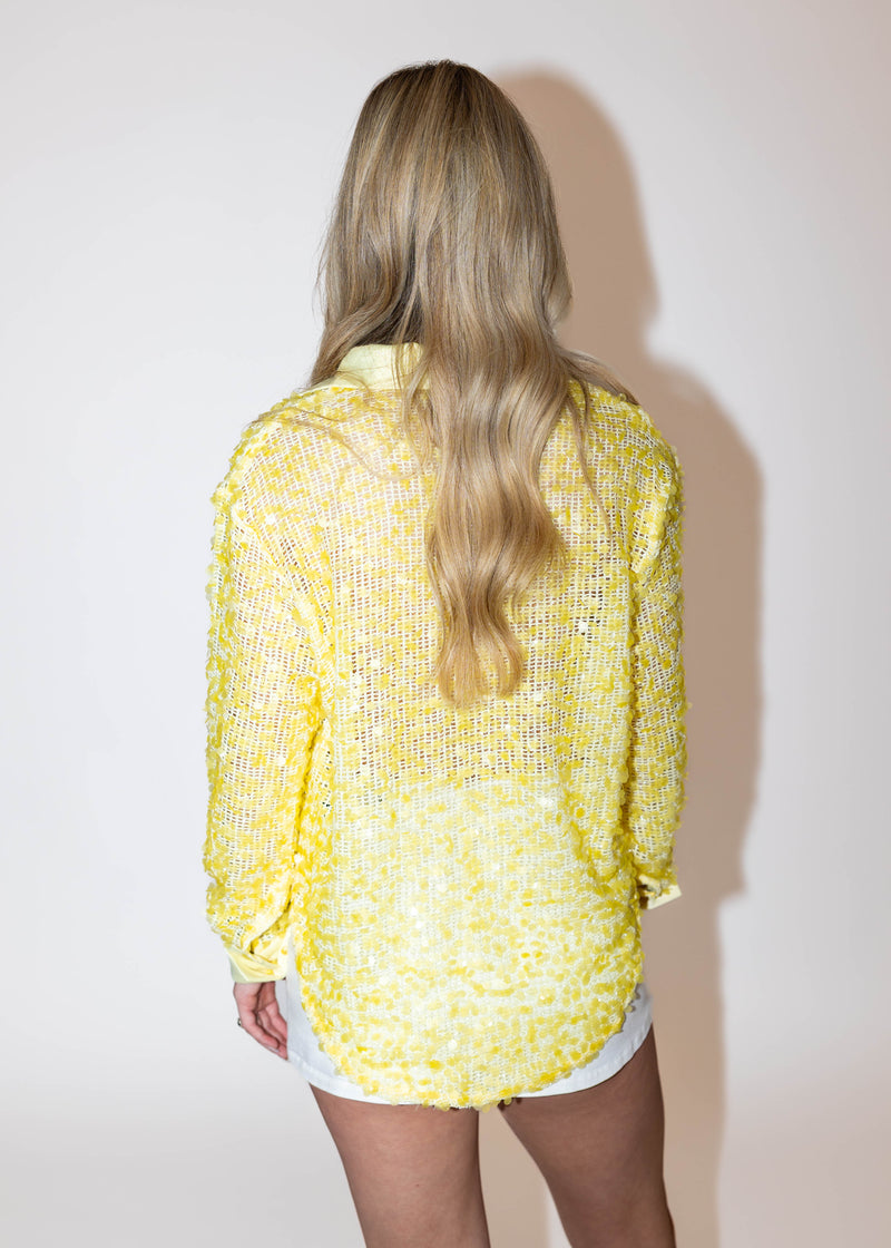 Yellow Sequin Button Down Top
