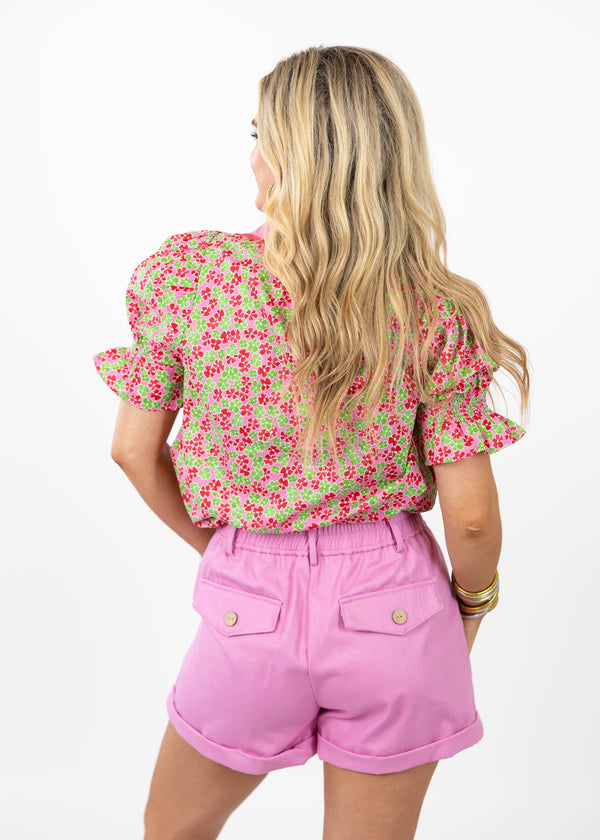 Pink Button Shorts
