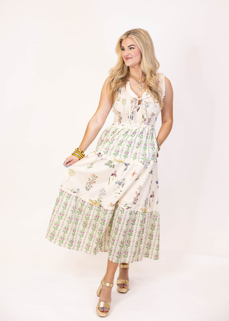 Cream Floral Midi Dress
