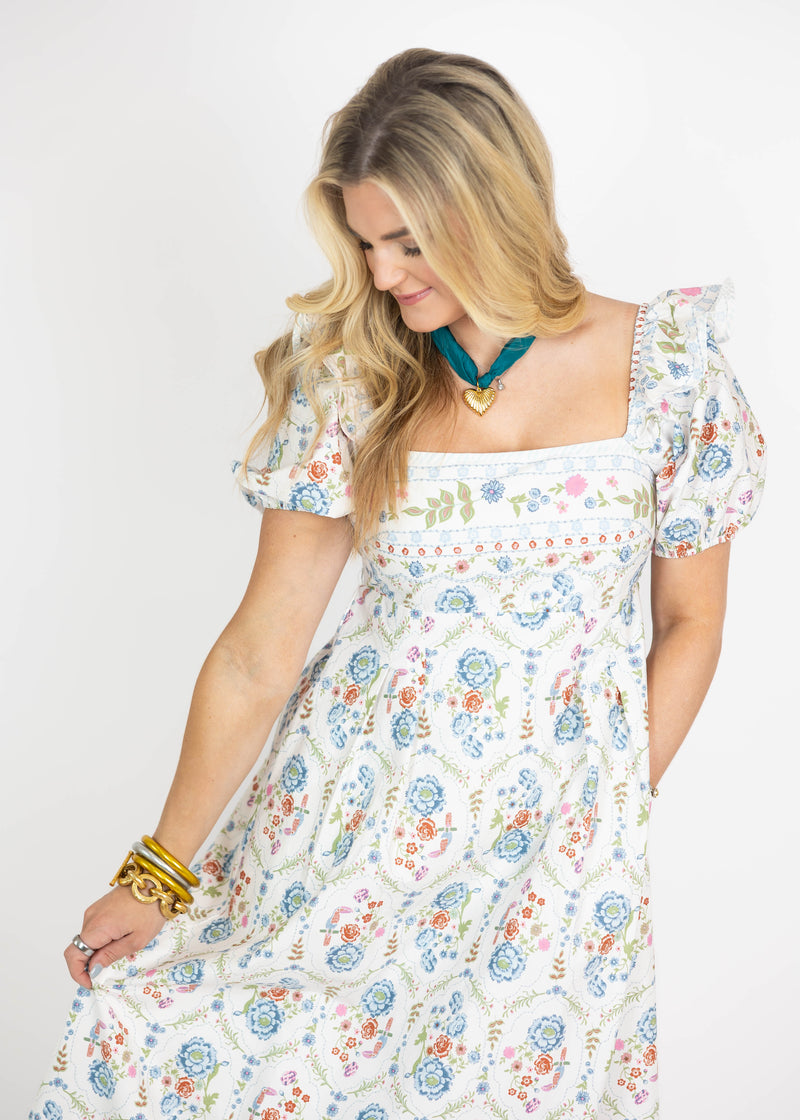 Whimsy White Floral Maxi Dress