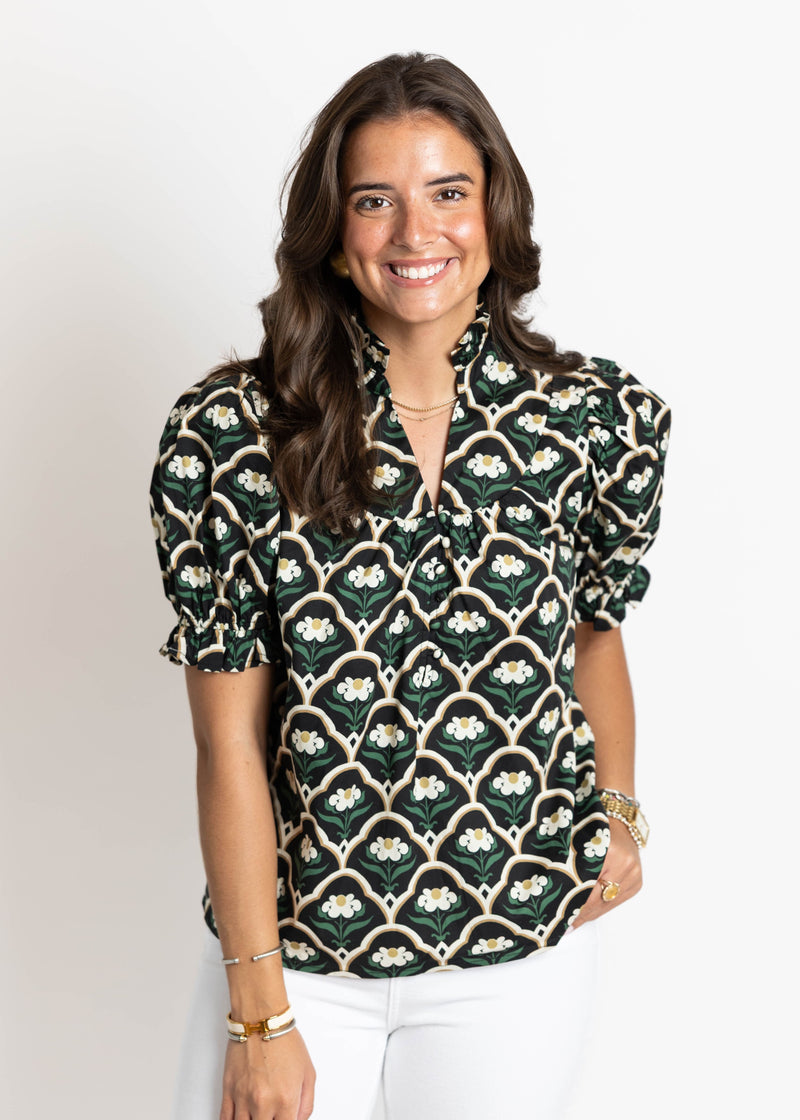 Diedra Top: Black Floral