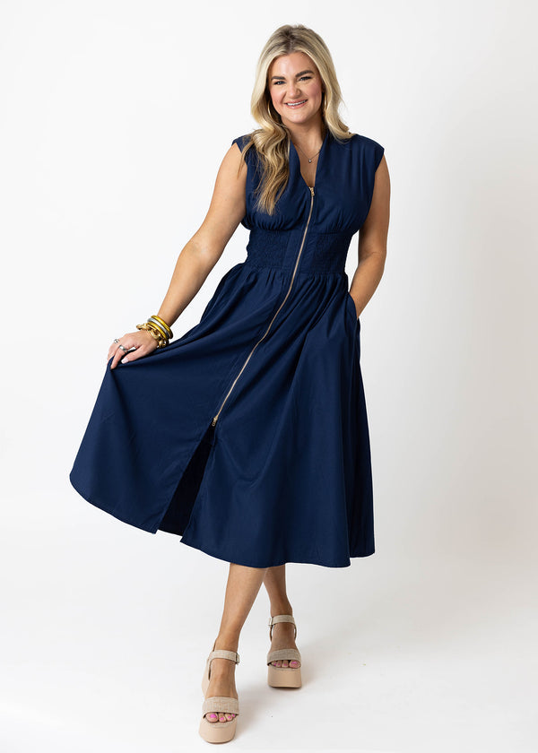 Zipper Waist Midi Dress