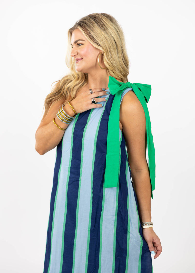 Navy & Kelly Stripe One Shoulder Dress