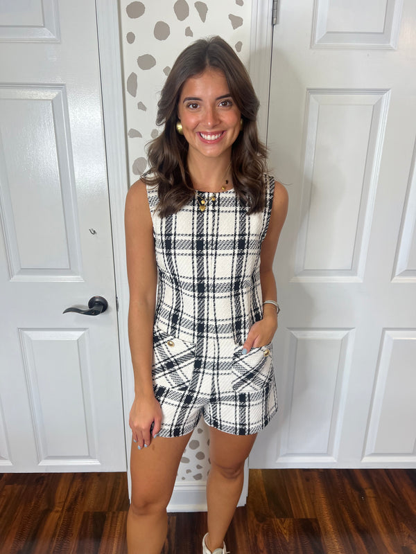 Plaid Tweed Romper