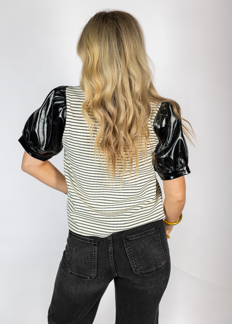 Faux Leather Sleeve Top