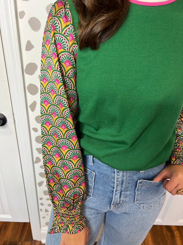 Geo Sleeve Green Sweater