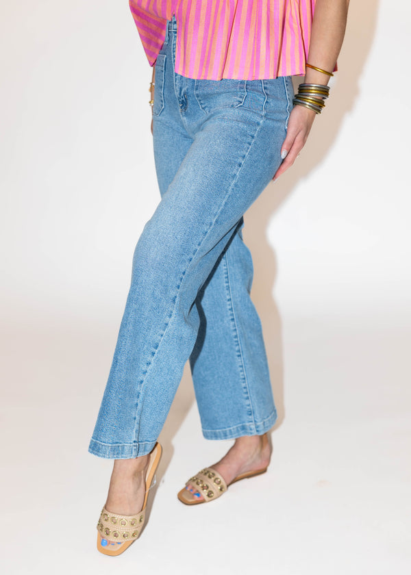 Patch Pocket Wide Leg Jean- Light Denim