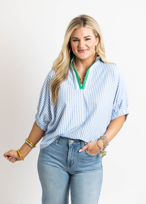 Cool Blue Striped Boxy Top