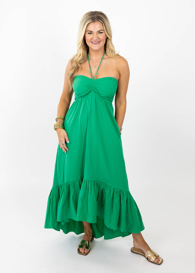 Green Halter Midi Dress
