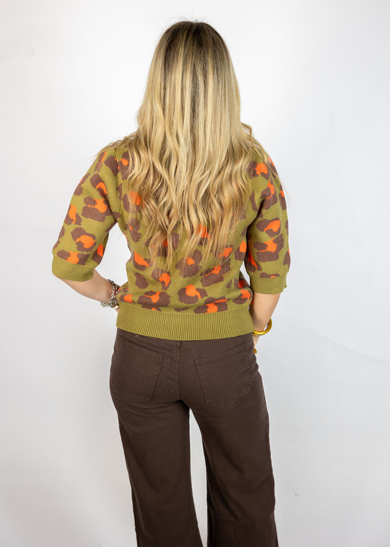 Olive & Coral Leopard Print Sweater