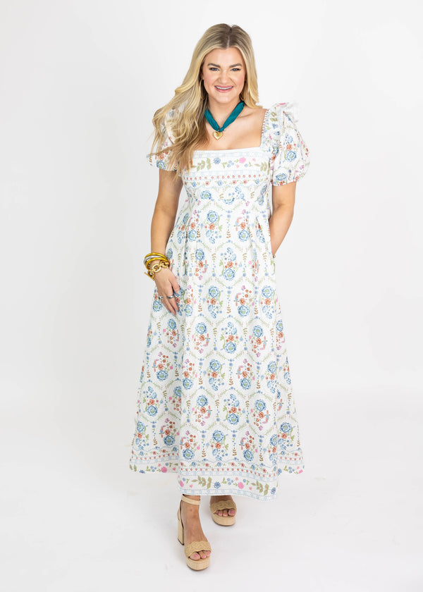 Whimsy White Floral Maxi Dress