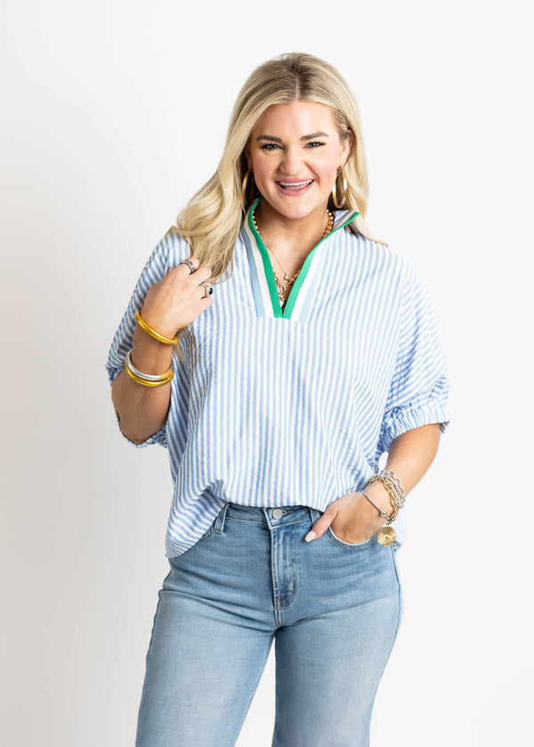 Cool Blue Striped Boxy Top