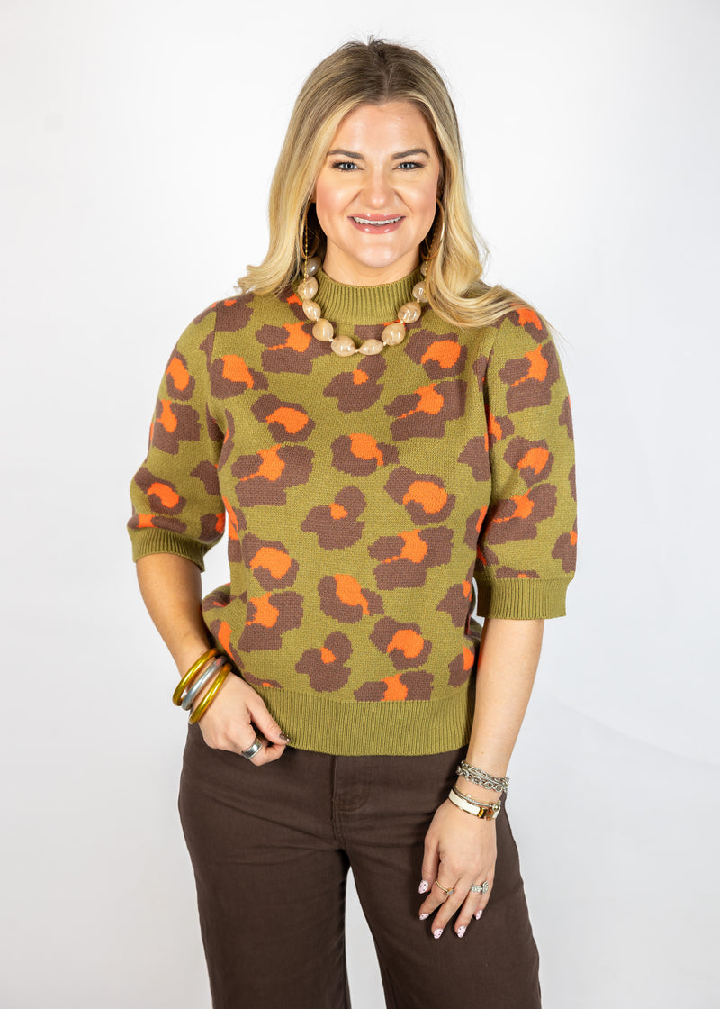 Olive & Coral Leopard Print Sweater