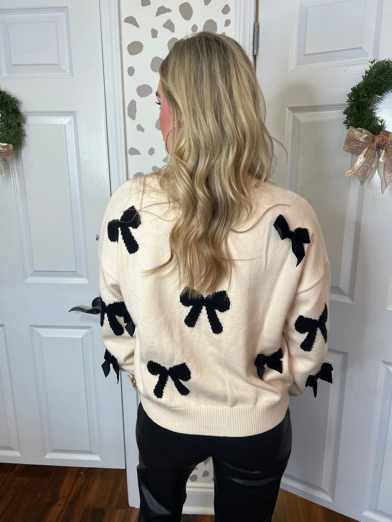 Black and Cream Bow Sweater