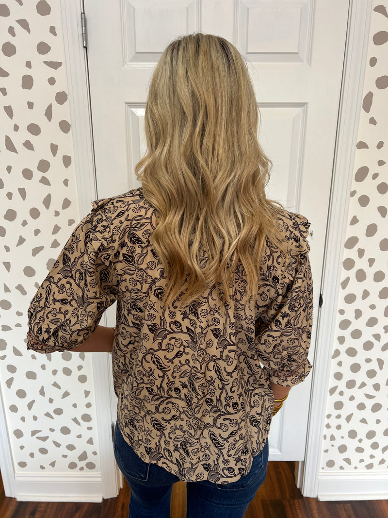 Tassle Tie Print Top