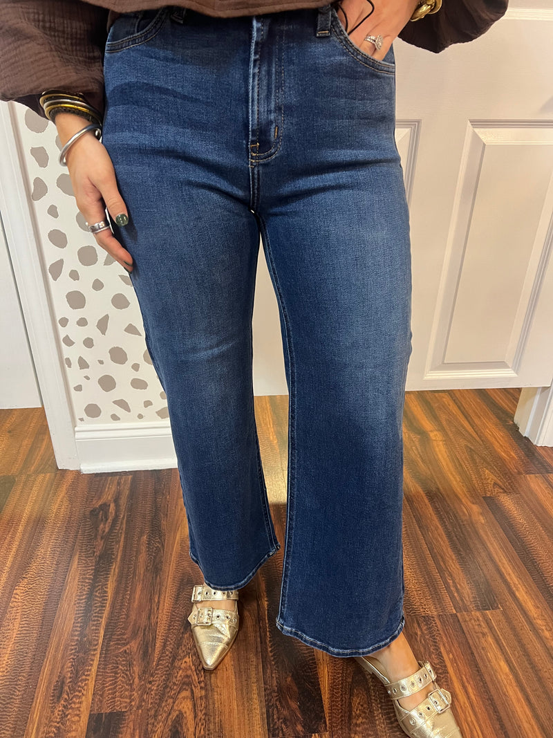 High Rise Wide Leg Dark Denim Jeans