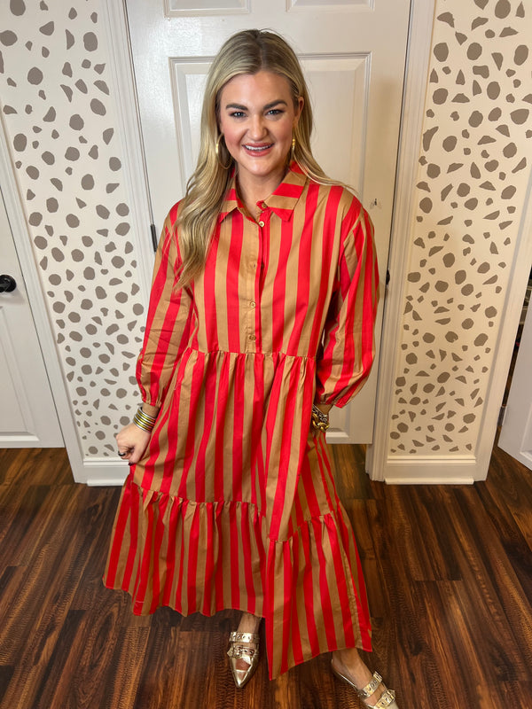 Red/Tan Stripe Dress