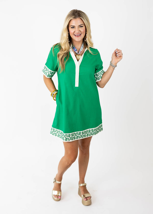 Twirly Detail Green Mini Dress