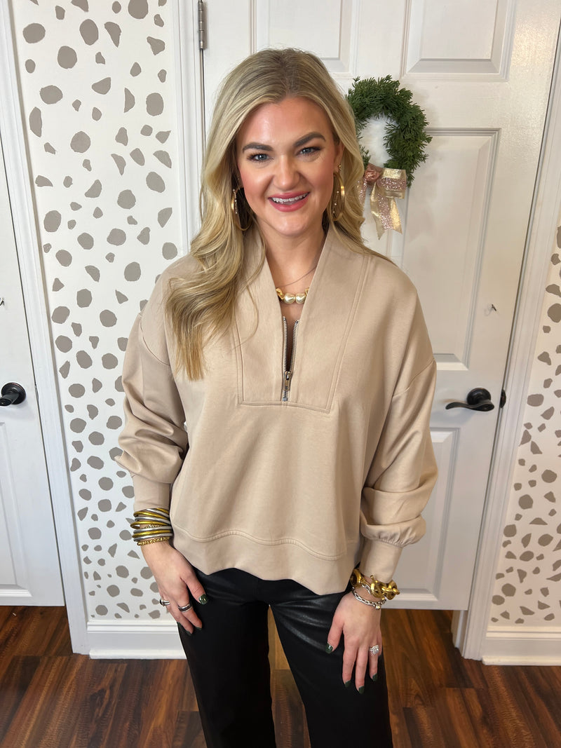 Taupe Half Zip Top