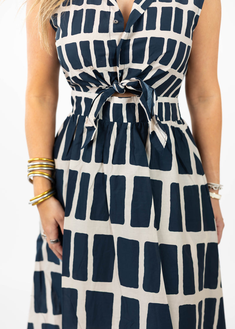 Navy Tile Midi Dress: Large