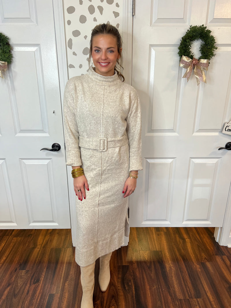 Oatmeal Mock Neck Midi Dress