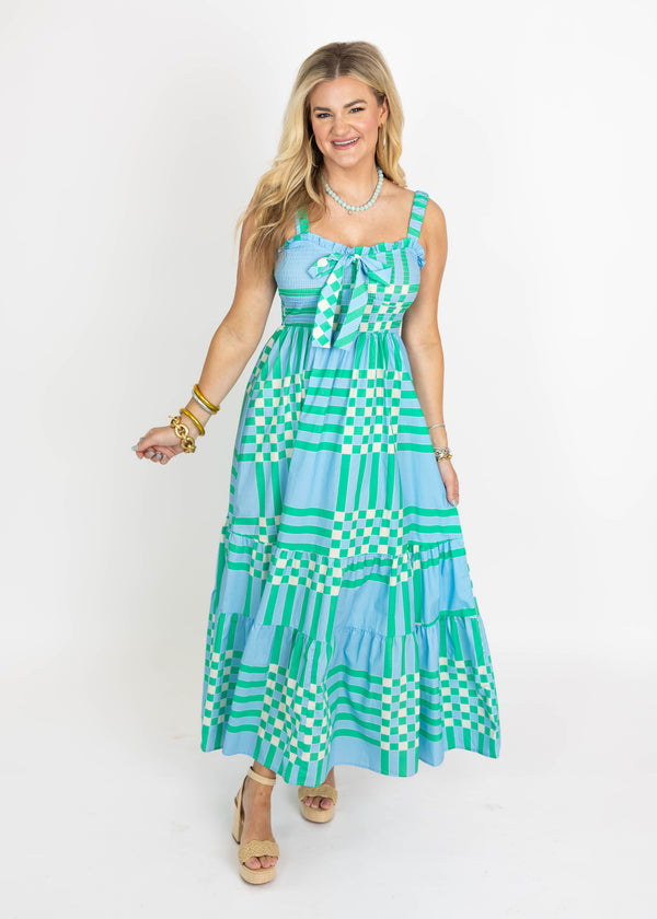 Aqua Plaid Maxi Dress