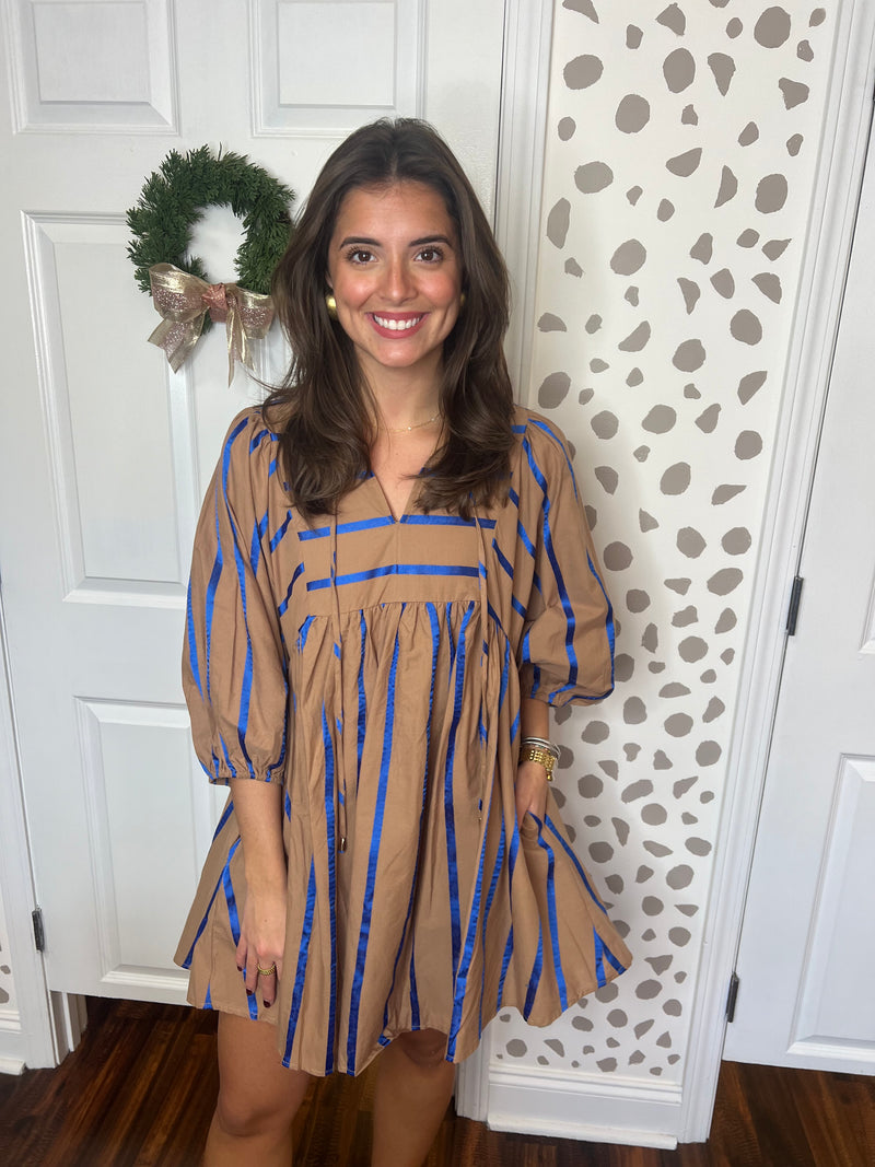 Blue and Mocha Striped Dress