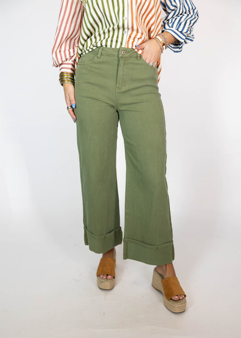 Folded Hem Olive Pants