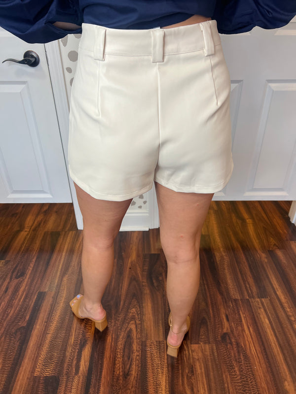 Cream Faux Leather Shorts