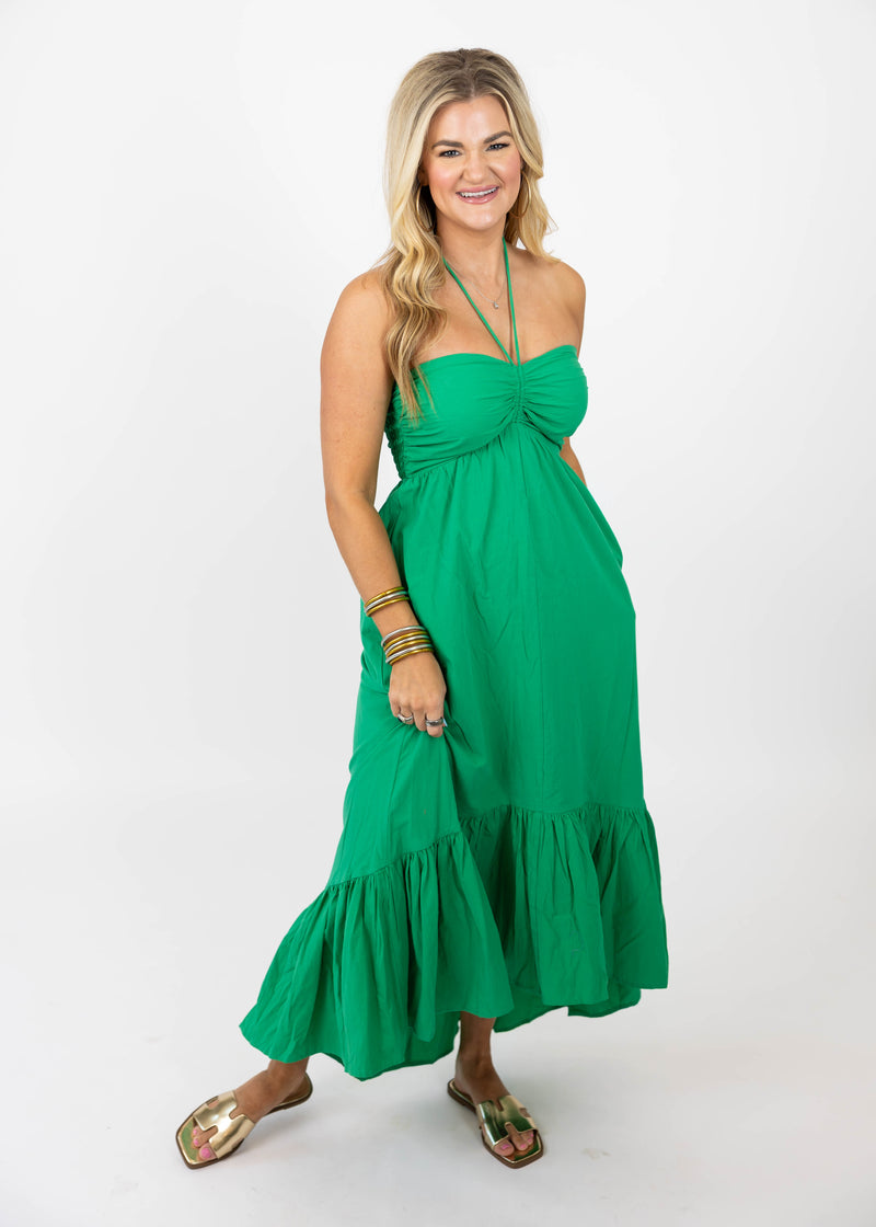 Green Halter Midi Dress