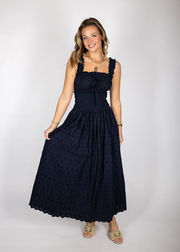 Navy Eyelet Maxi Dress