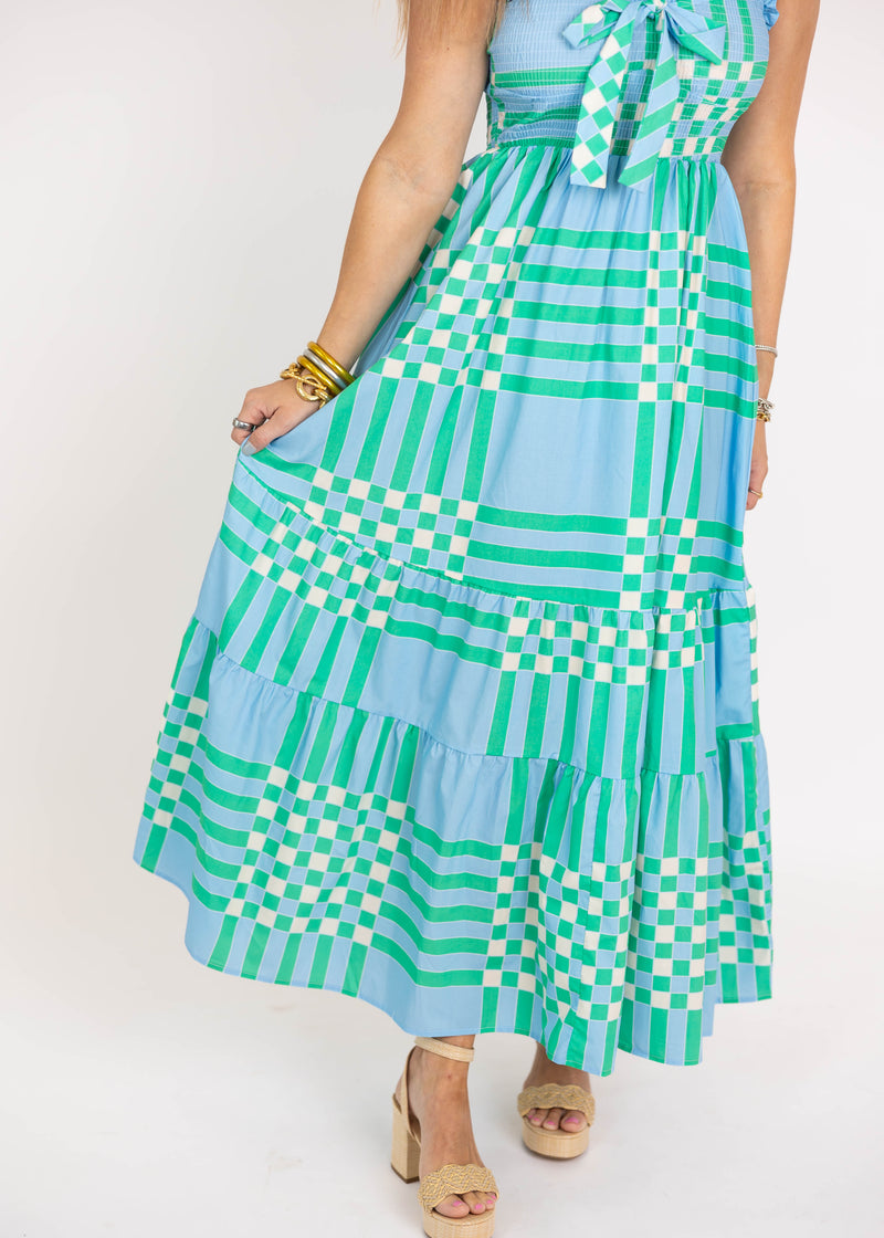 Aqua Plaid Maxi Dress