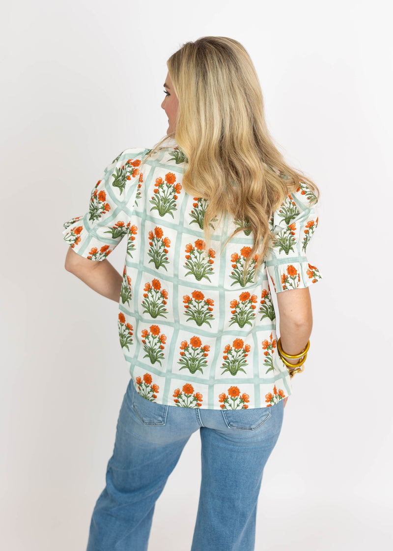 Orange Detail Flower Top