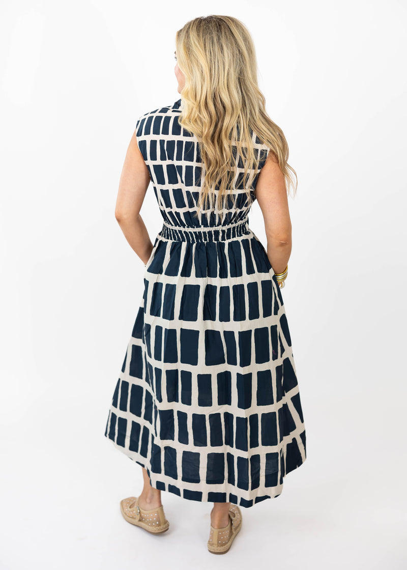 Navy Tile Midi Dress: Large