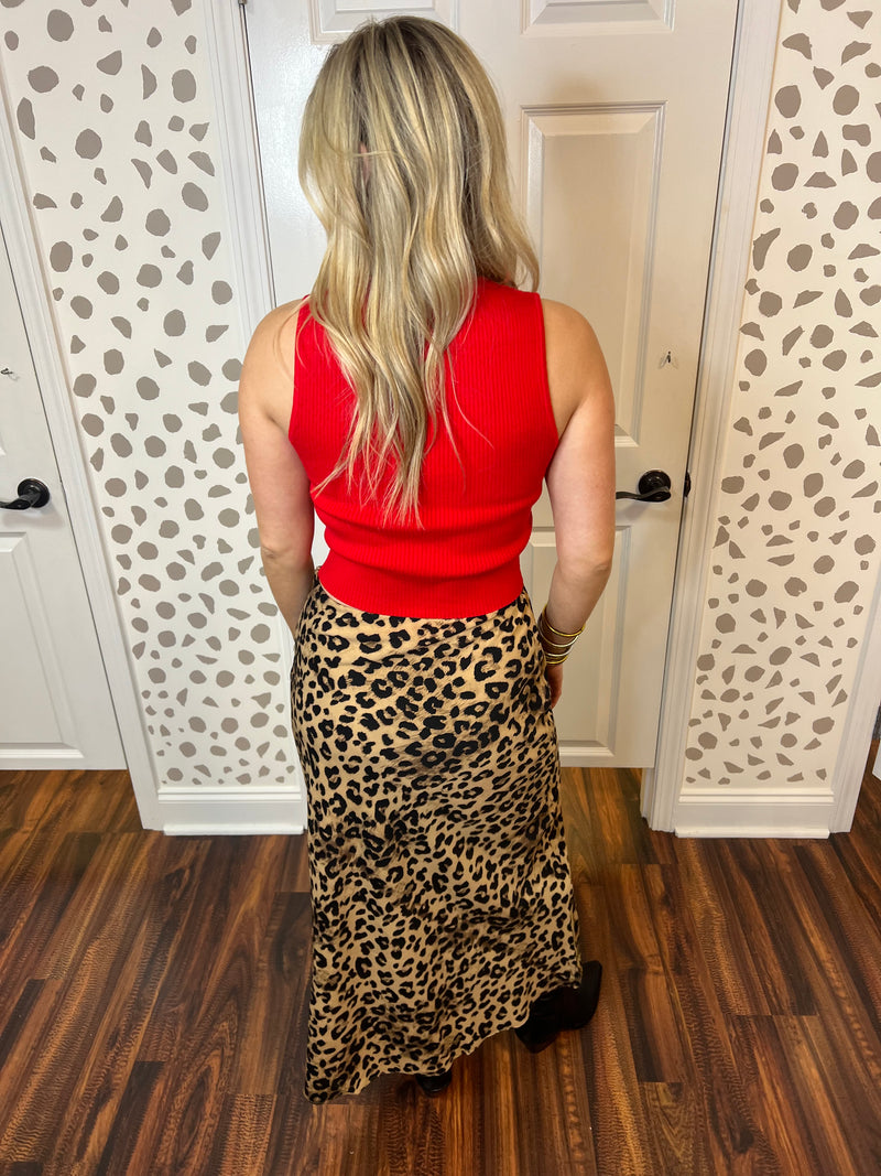 Leopard Silk Midi Skirt