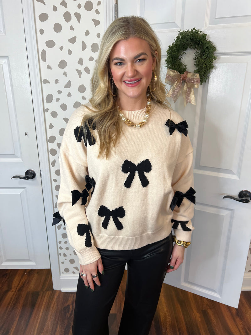 Black and Cream Bow Sweater