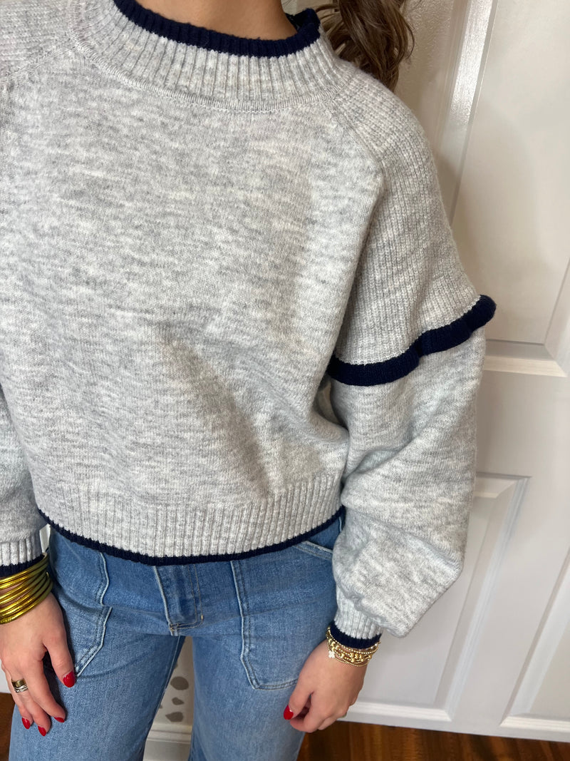 Grey/Navy Drop Shoulder Sweater